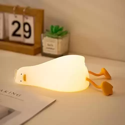 Cute Duck Lamp, Fun Lying Flat Duck Night Light,LED Squishy Animal Novelty Lamp,Light up Duck for Kids Great Gift,3 Level Dimmable Nursery Nightlight Rechargeable Touch Lamp (A-Duck Lamps)