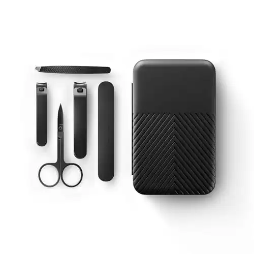 MANSCAPED® Shears 3.0, 5-Piece Precision Men s Nail Grooming Travel Kit, Stainless Steel Manicure Set with Fingernail & Toenail Clippers, Nail File, Slant Tip Tweezers, Cuticle Scissors, Travel C...