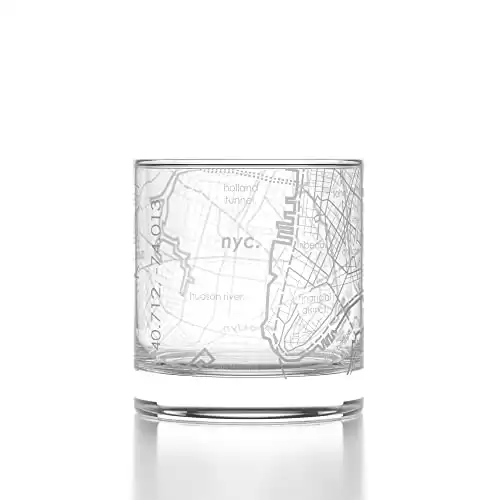 Well Told Engraved New York City Map Rocks Glass, Old Fashioned Whiskey Glass (11 oz, Clear) Etched Whiskey Glass, Gifts For Whiskey Lovers