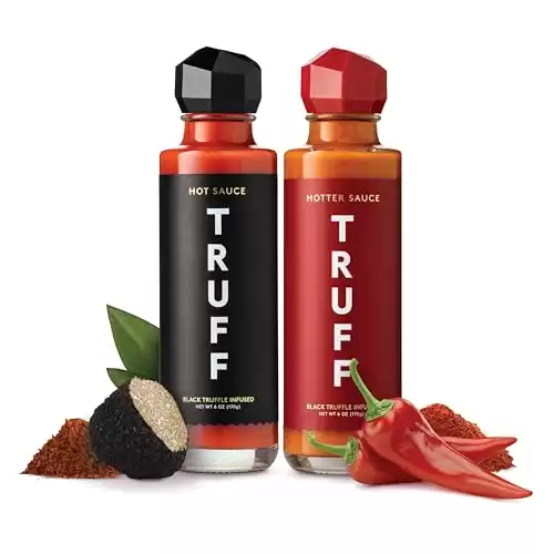 TRUFF Hot Sauce and Hotter Sauce 2-Pack Bundle, Gourmet Hot Sauce Set, Black Truffle and Chili Peppers, Gift Idea for The Hot Sauce Fans (Black/Red, 6 oz, 2 Count)