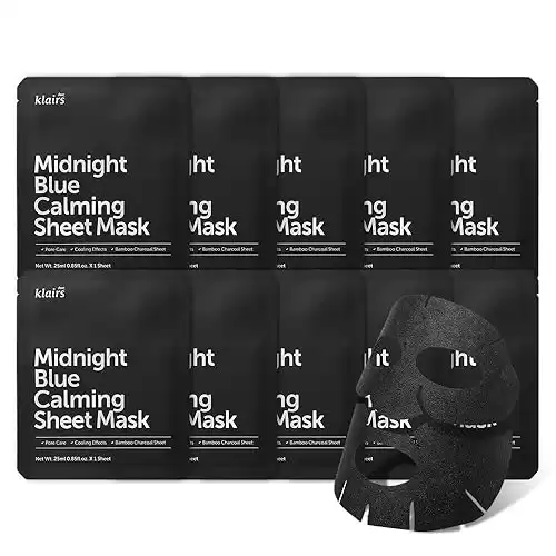 DearKlairs] Midnight Blue Calming Sheet Mask 10 Sheet, Soothing Irritated, heated Skin, For troubled and sensitive skin, Korean Beauty