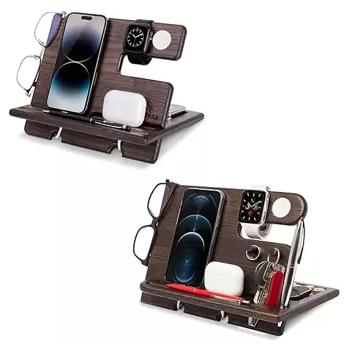 TESLYAR Natural Wood Phone Docking Stations - Nightstand Organizers