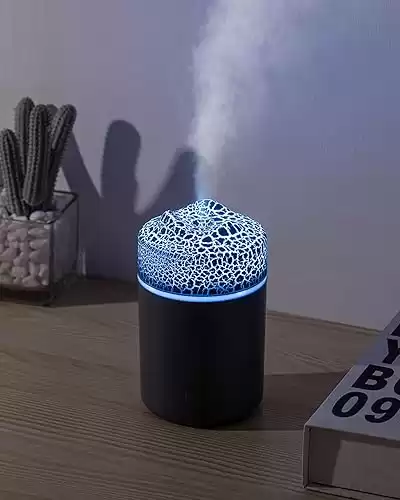 Portable Mini Humidifier, Colorful Volcanic Texture, 300mL Cool Mist Humidifier, USB Powered, Auto Shut-Off. Perfect for Bedroom, Office & Car.