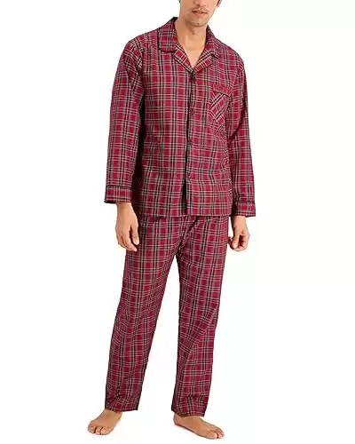 Hanes Men's Long Sleeve Plain Weave Pajama Set