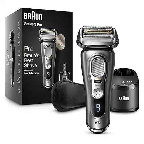 Braun Electric Razor for Men, Series 9 Pro 9465cc Wet & Dry Electric Foil Shaver with ProLift Beard Trimmer, Cleaning & Charging SmartCare Center, Head Shavers for Bald Men, Noble Metal