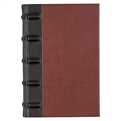 Vintage Leather Journal, Burgundy Hardcover Notebook w/Mahogany Ribbed Spine by Leatherpress, Artisan Saddler Design, Lined Pages Heavyweight Paper, Table of Contents w/Numbered Pages